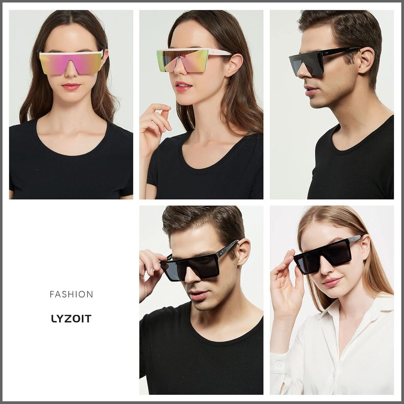 LYZOIT Square Oversized Sunglasses for Women Men Big Flat Top Fashion Shield Large UV Protection Rimless Shades - Image 5